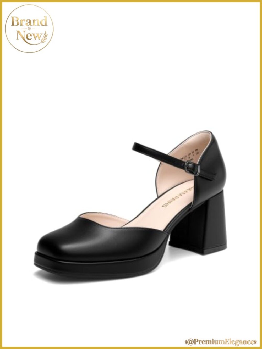 Women's Chunky Platform Closed Toe Heels Square Toe Buckle Pumps